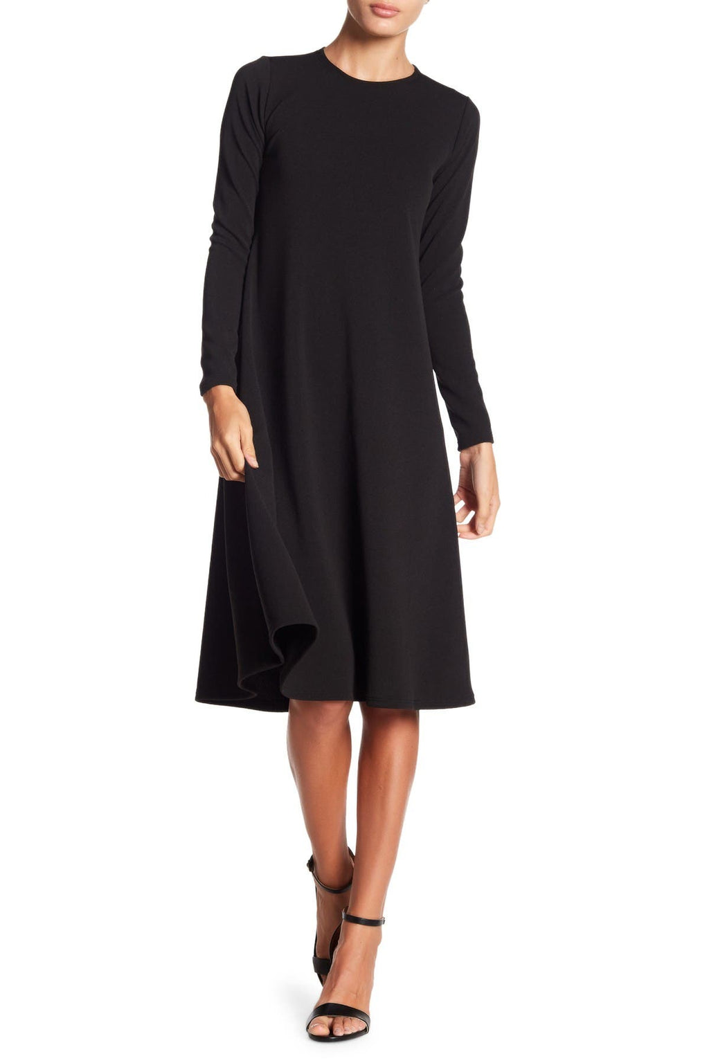 GO COUTURE Long Sleeve A-Line Dress, Main, color, BLACK CREP