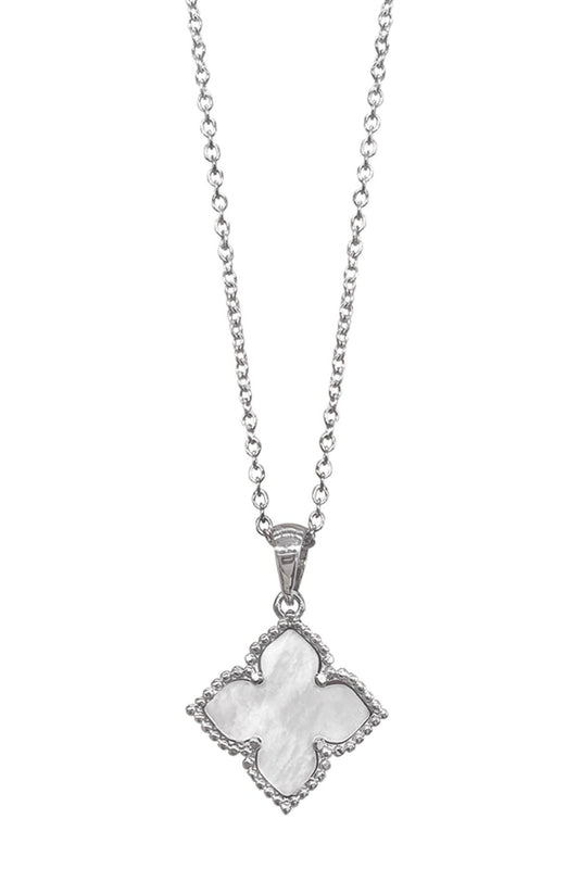 ADORNIA White Rhodium Plated Mother of Pearl Flower Pendant Necklace, Main, color, WHITE