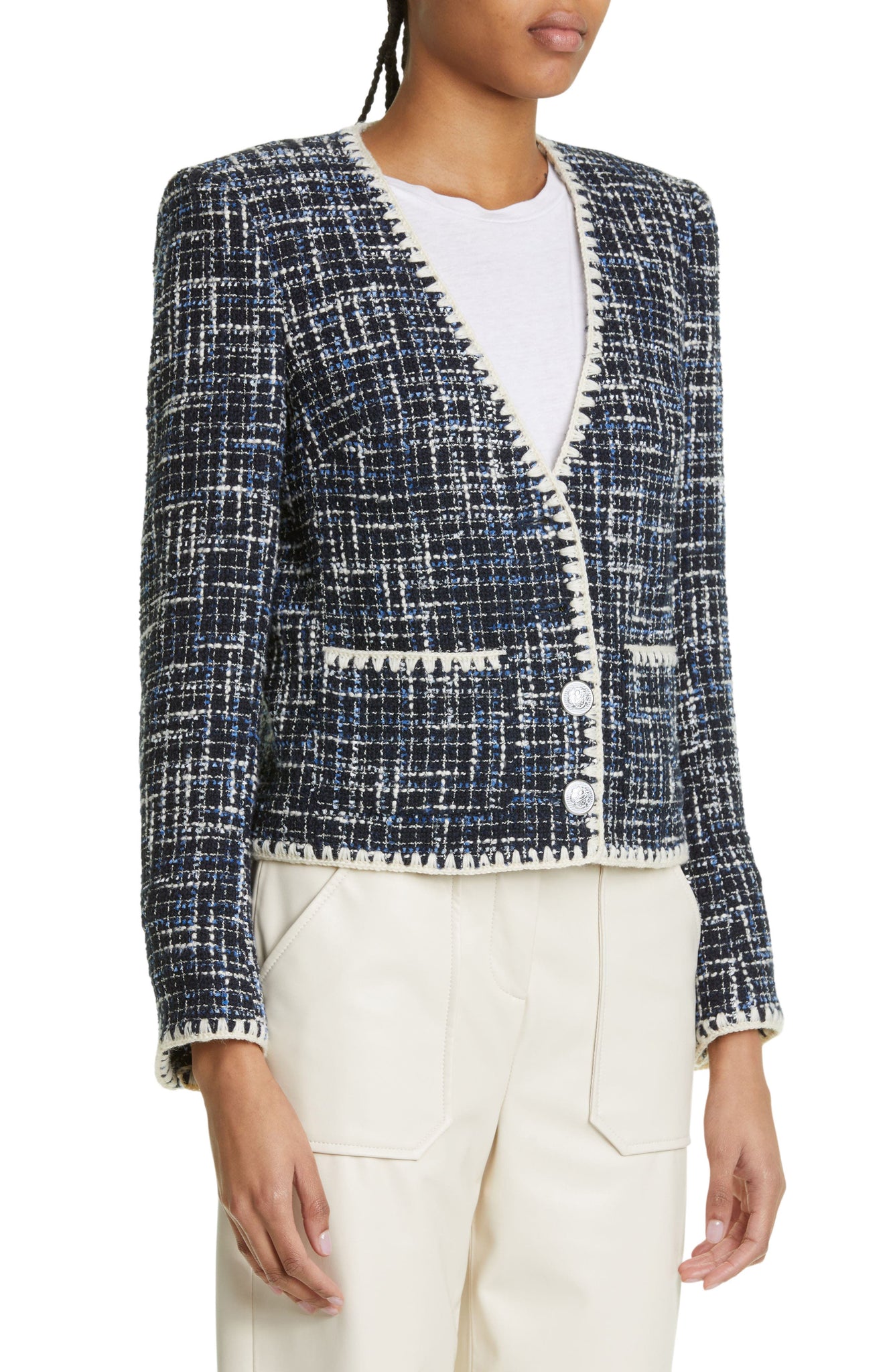 Veronica Beard Bosea Cotton Blend Tweed Jacket, Alternate, color, NAVY MULTI