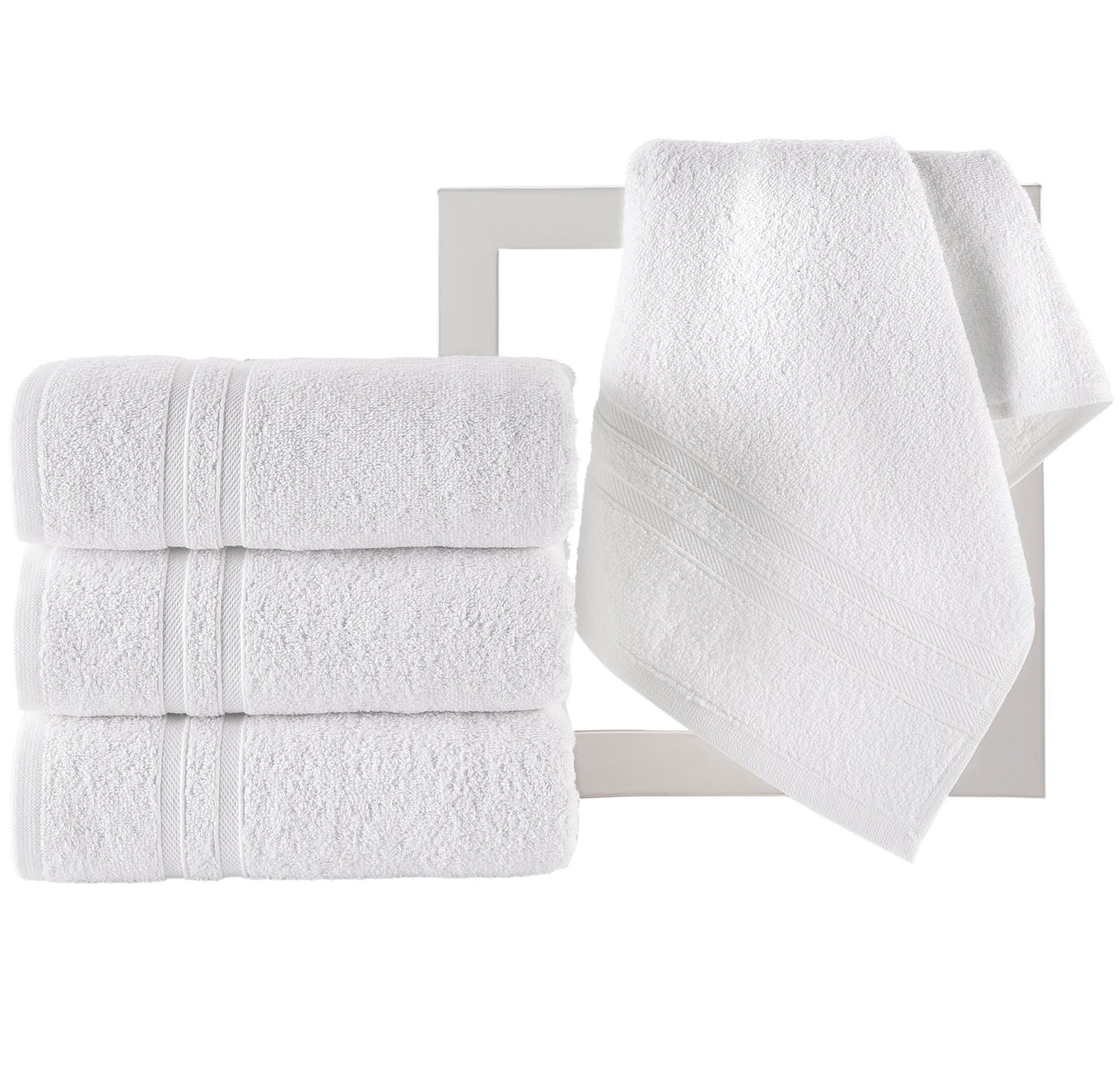 image 2 of Hammam Linen White Hand Towels Set of 4 – Luxury Cotton Hand Towels for Bathroom – Soft Quick Dry Towels
