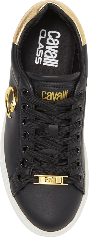 ROBERTO CAVALLI Snake Embossed Logo Tennis Shoe, Alternate, color, BLACK