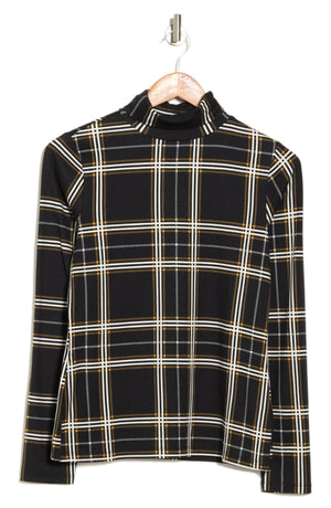 BY DESIGN Turtleneck Long Sleeve Jersey Top, Alternate, color, BLACK PLAID