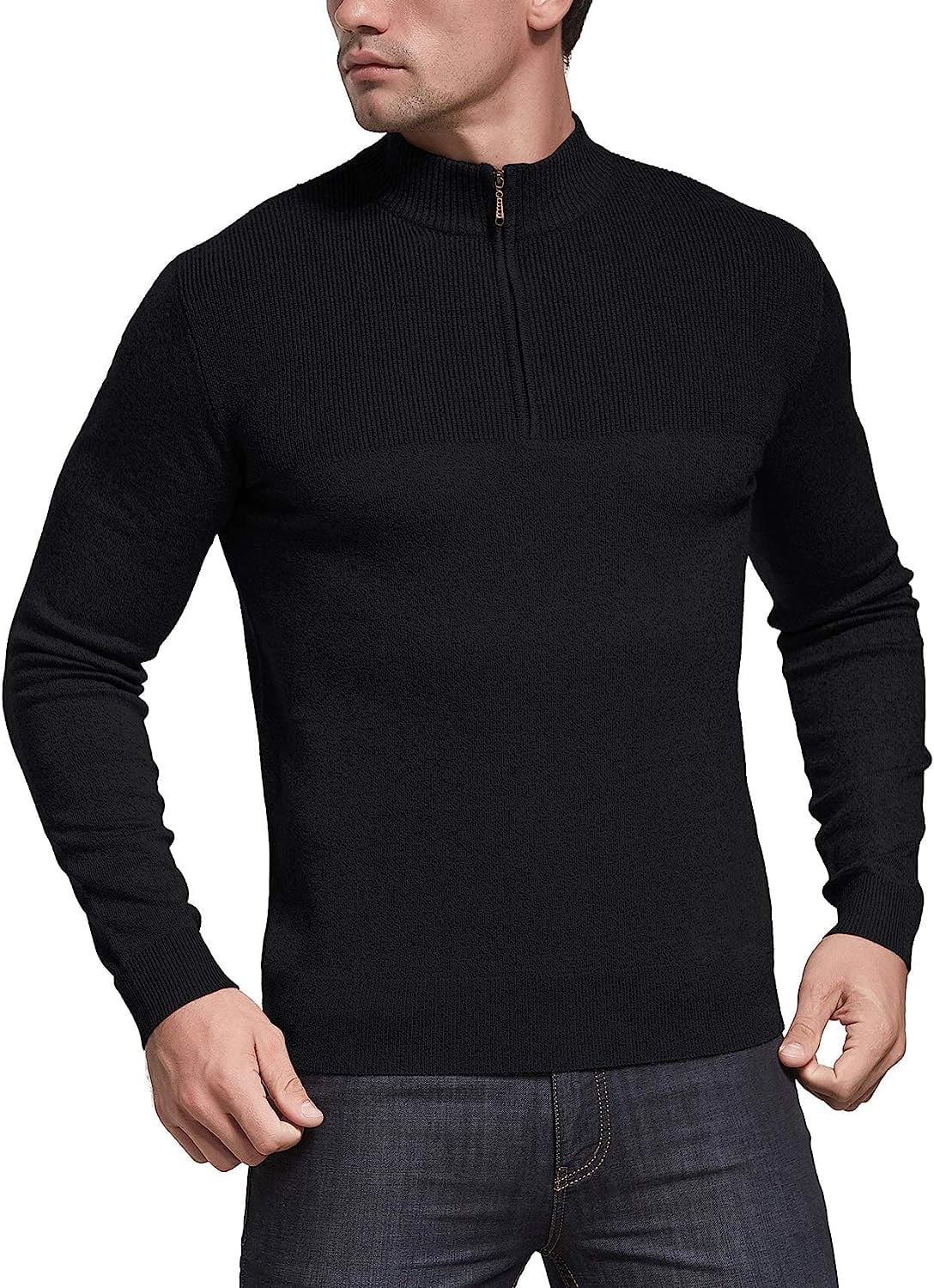 Iceglad Mens Slim Fit Zip Up Mock Neck Polo Sweater Casual Long Sleeve Sweater and Pullover Sweaters with Ribbing Edge - image 5 of 7