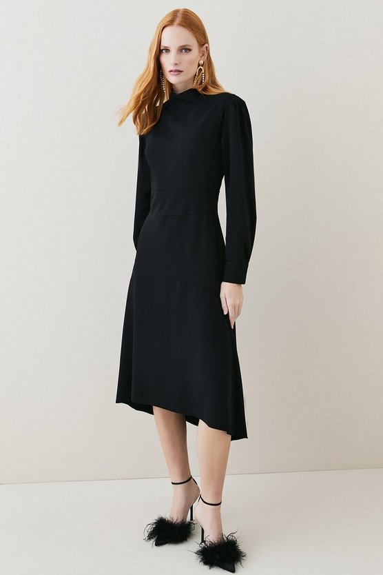 Soft Tailored High Low Sleeved Midi Dress