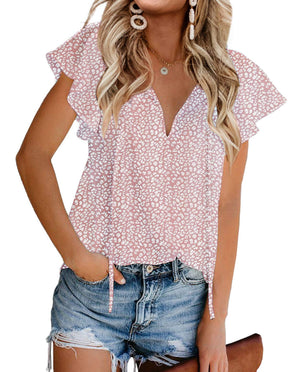 Fantaslook Blouses for Women Floral Print V Neck Ruffle Short Sleeve Shirts Casual Summer Tops - image 3 of 6