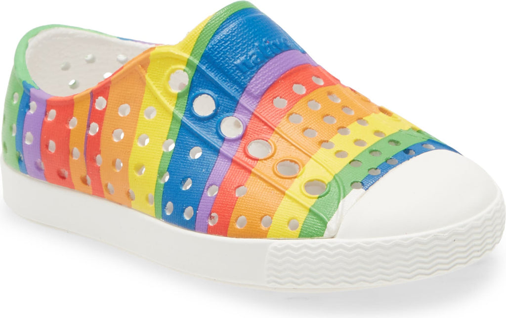 NATIVE SHOES Jefferson Water Friendly Perforated Slip-On, Main, color, RAINBOW MULTI STRIPE/ WHITE