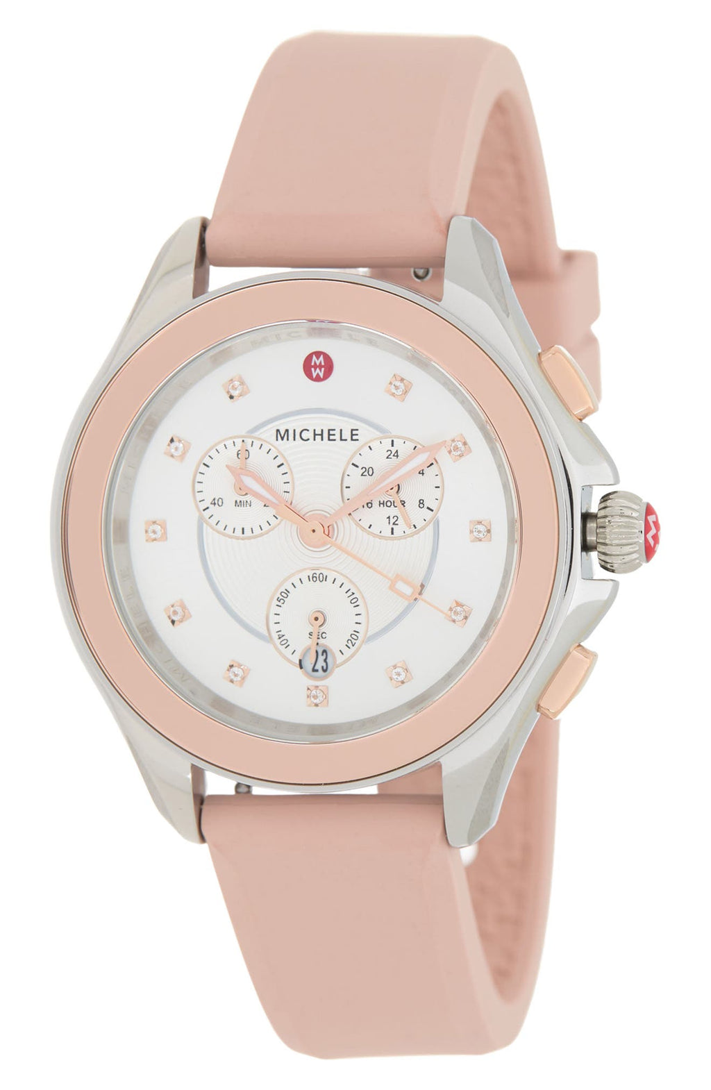 MICHELE Cape Chronograph Desert Rose Silicone Watch, 38mm, Main, color, ROSE