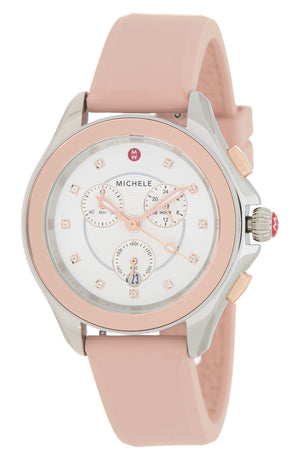 MICHELE Cape Chronograph Desert Rose Silicone Watch, 38mm, Main, color, ROSE