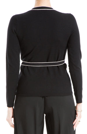 MAX STUDIO Tipped Wrap Sweater, Alternate, color, BLACK/ BONE