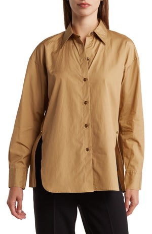 Vince Convertible Cotton Button-Up Shirt, Main, color, AMBER SAND