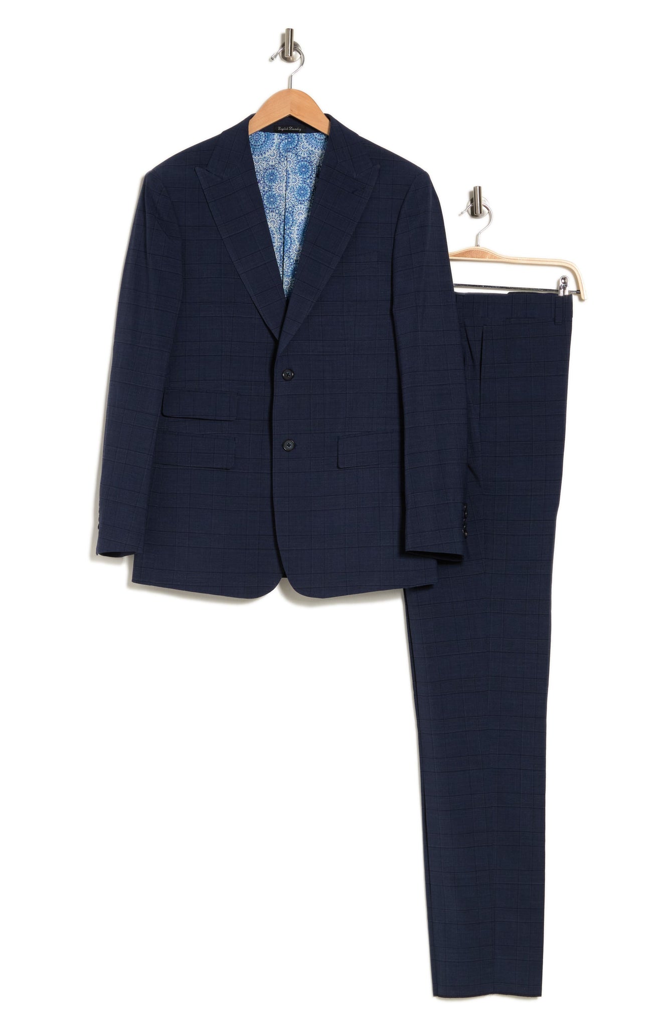 ENGLISH LAUNDRY Plaid Two Button Peak Lapel Wool Blend Trim Fit Suit, Alternate, color, BLUE