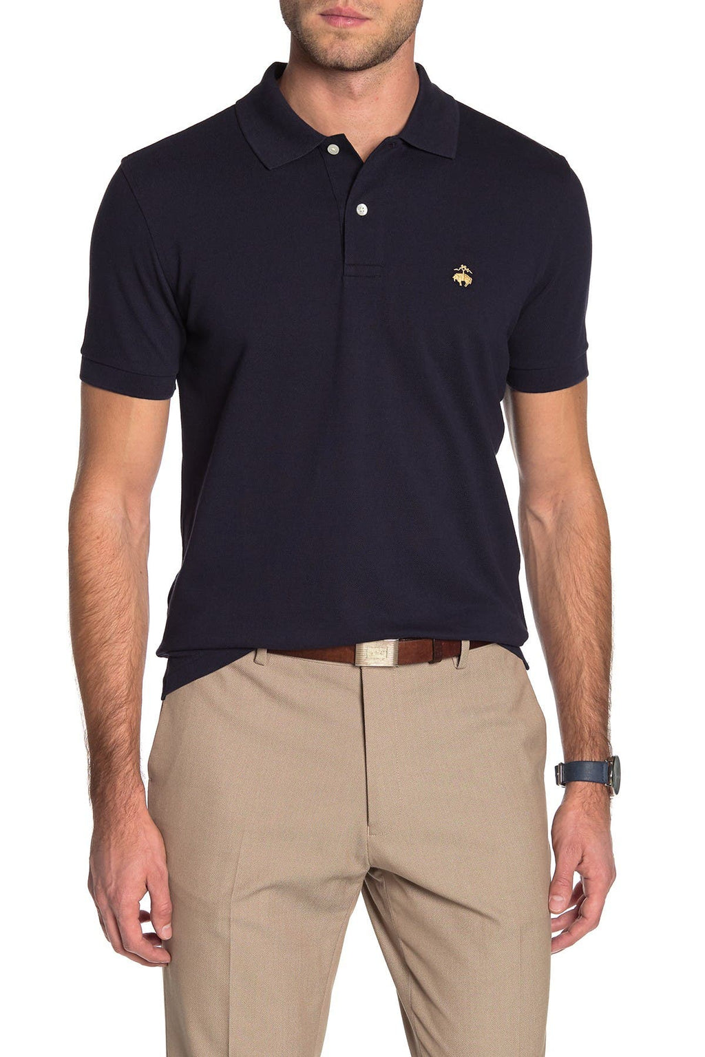 BROOKS BROTHERS Solid Piquè Slim Fit Polo, Main, color, NAVY