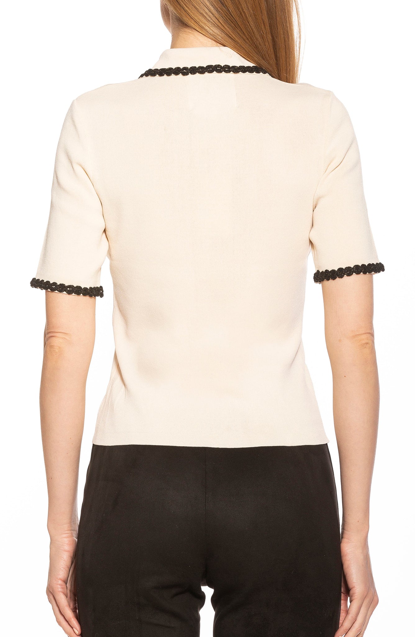 ALEXIA ADMOR Collared Knit Short Sleeve Top, Alternate, color, IVORY