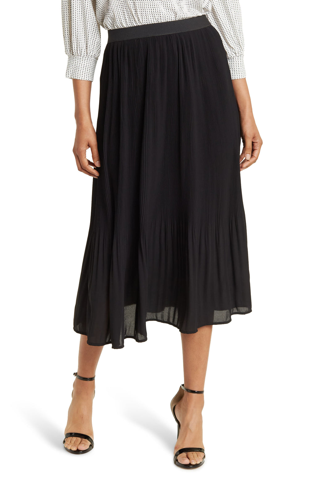 ADRIANNA PAPELL Release Pleat Midi Skirt, Main, color, BLACK