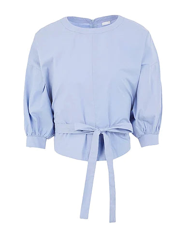 8 by YOOX Blouse COTTON PUFF-SLEEVE WRAP BELTED TOP
 Sky blue 100% Cotton