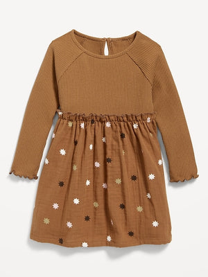 View large product image 1 of 2. Long-Sleeve Textured-Knit Fit & Flare Dress for Toddler Girls
