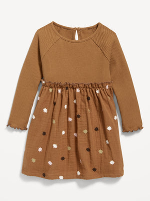 Long-Sleeve Textured-Knit Fit & Flare Dress for Toddler Girls
