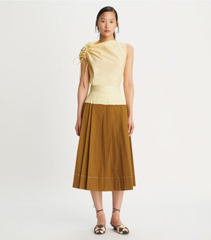 COTTON POPLIN PLEATED SKIRT