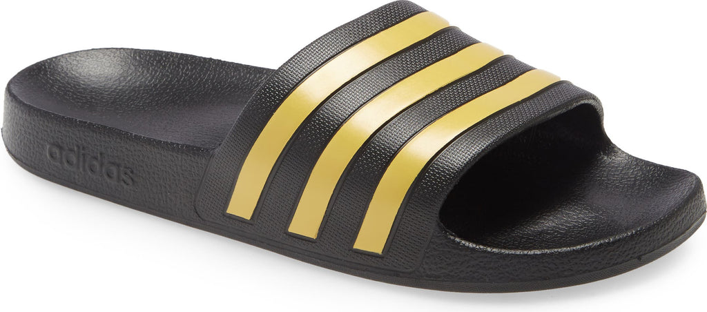 ADIDAS Adilette Aqua Sport Slide Sandal, Main, color, CORE BLACK/ GOLD/ CORE BLACK