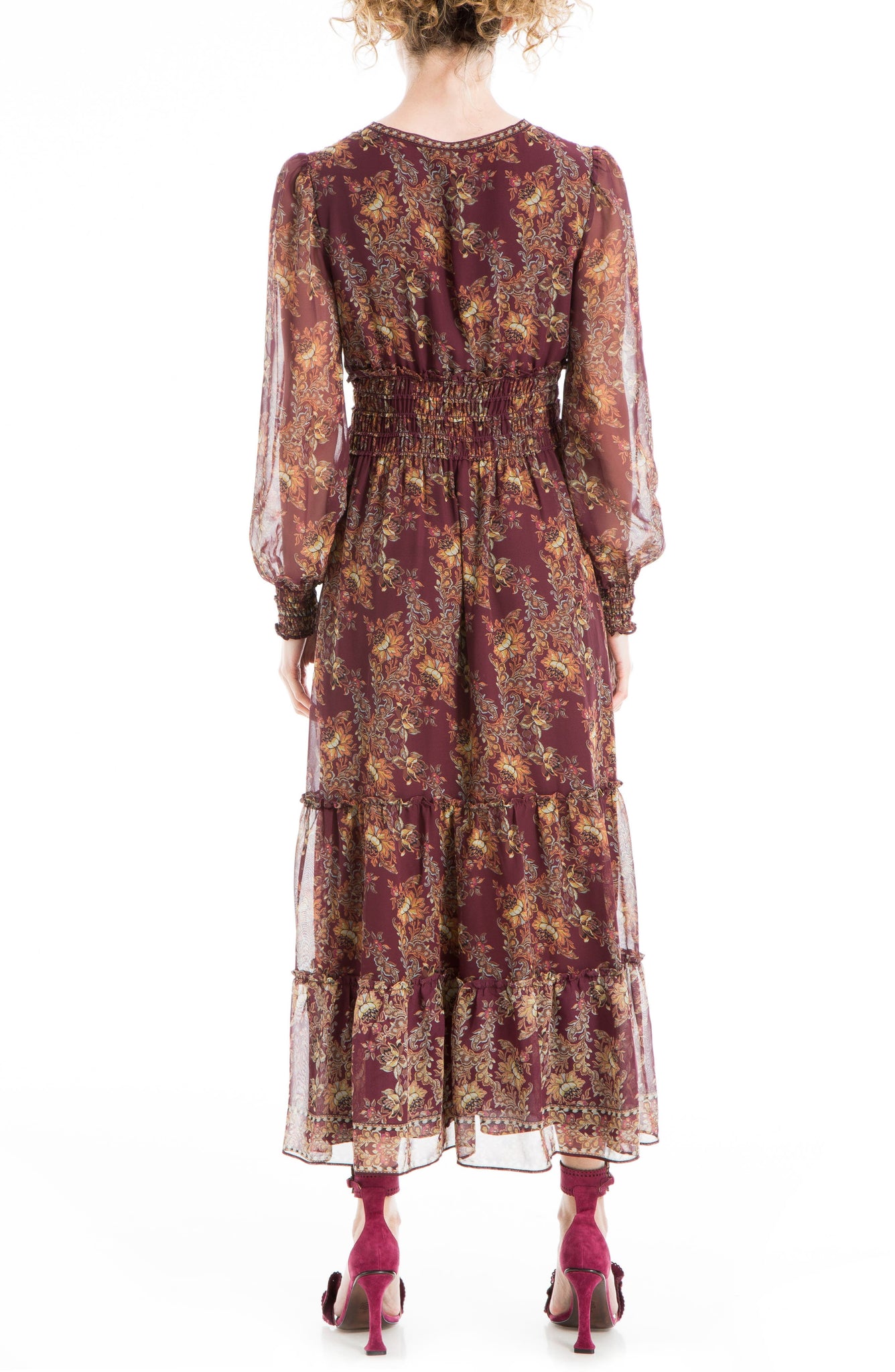 MAX STUDIO Floral Long Sleeve Maxi Dress, Alternate, color, WINE MULTI