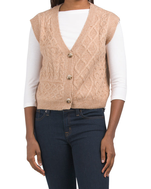 JESSICA SIMPSON Oversized Cable Knit Button Sweater Vest – The