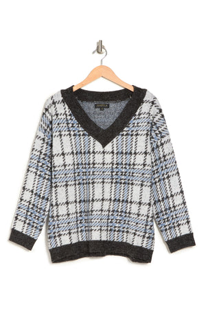 JOSEPH A V-Neck Sea Plaid Pullover Sweater, Alternate, color, SEATTLE PLAID