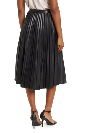 LUCY PARIS Faux Leather Pleated Midi Skirt, Main, color, BLACK