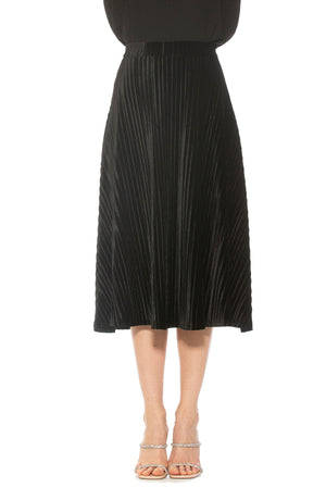 ALEXIA ADMOR Alania Pleated Velvet Midi Skirt, Main, color, BLACK