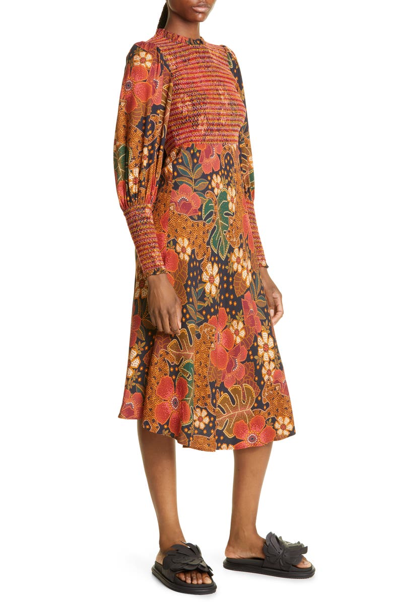 FARM RIO Flowered Leopards Long Sleeve Dress