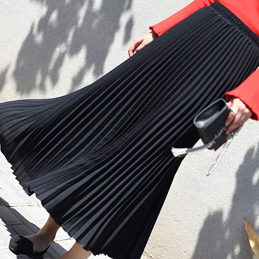 Womens Solid Pleated Elegant Midi Elastic Waist Maxi Skirt - image 1 of 6