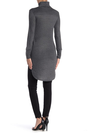 GO COUTURE Turtleneck High/Low Hem Tunic Sweater, Alternate, color, CHARCOAL COLORFUL GEO