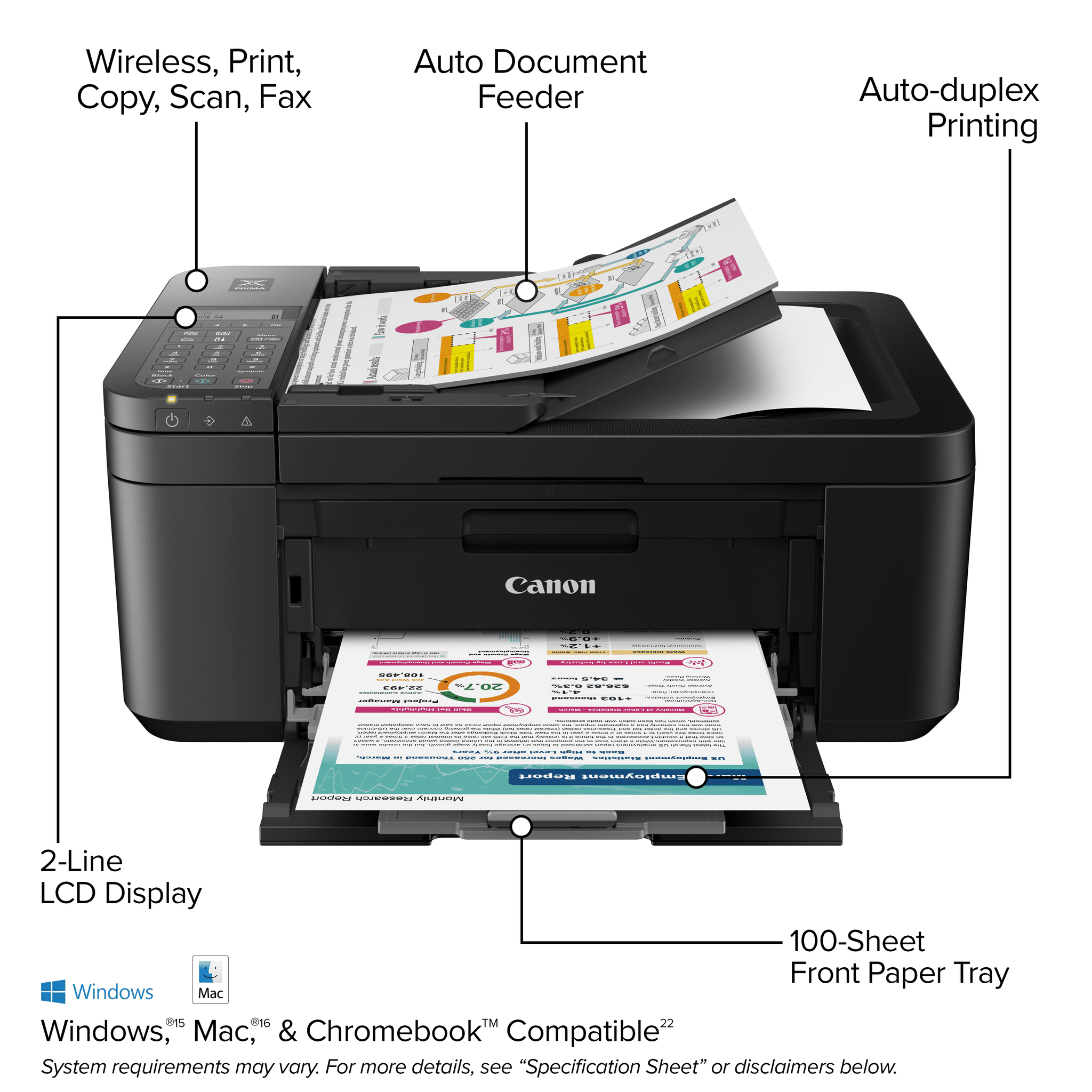 image 1 of Canon PIXMA TR4722 All-in-One Wireless Printer for Home use, with Auto Document Feeder, Mobile Printing and Built-in Fax, Black