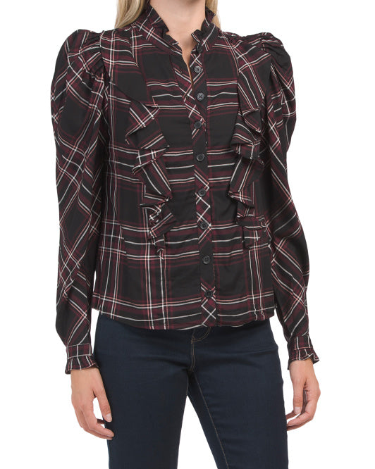 Plaid Ruffle Long Sleeve Top