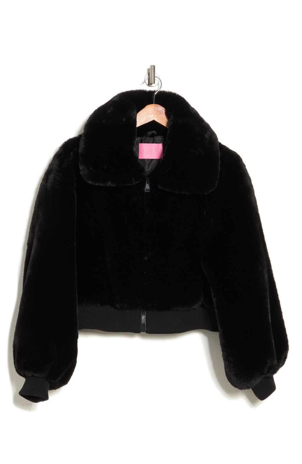 AZALEA WANG Faux Fur Bomber Jacket, Main, color, BLACK