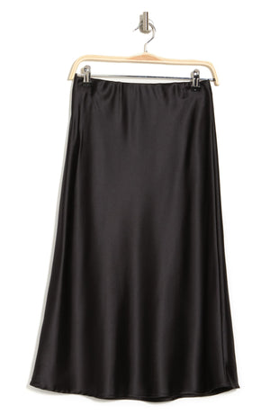 RENEE C Solid Satin Midi Skirt, Alternate, color, BLACK