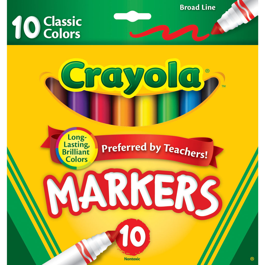 image 0 of Crayola Broad Line Markers, 10 Count, Back to School Supplies, Beginner Child
