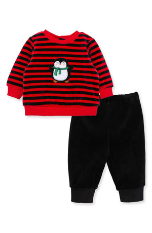 LITTLE ME Penguin Sweater & Pants Set, Main, color, BLACK