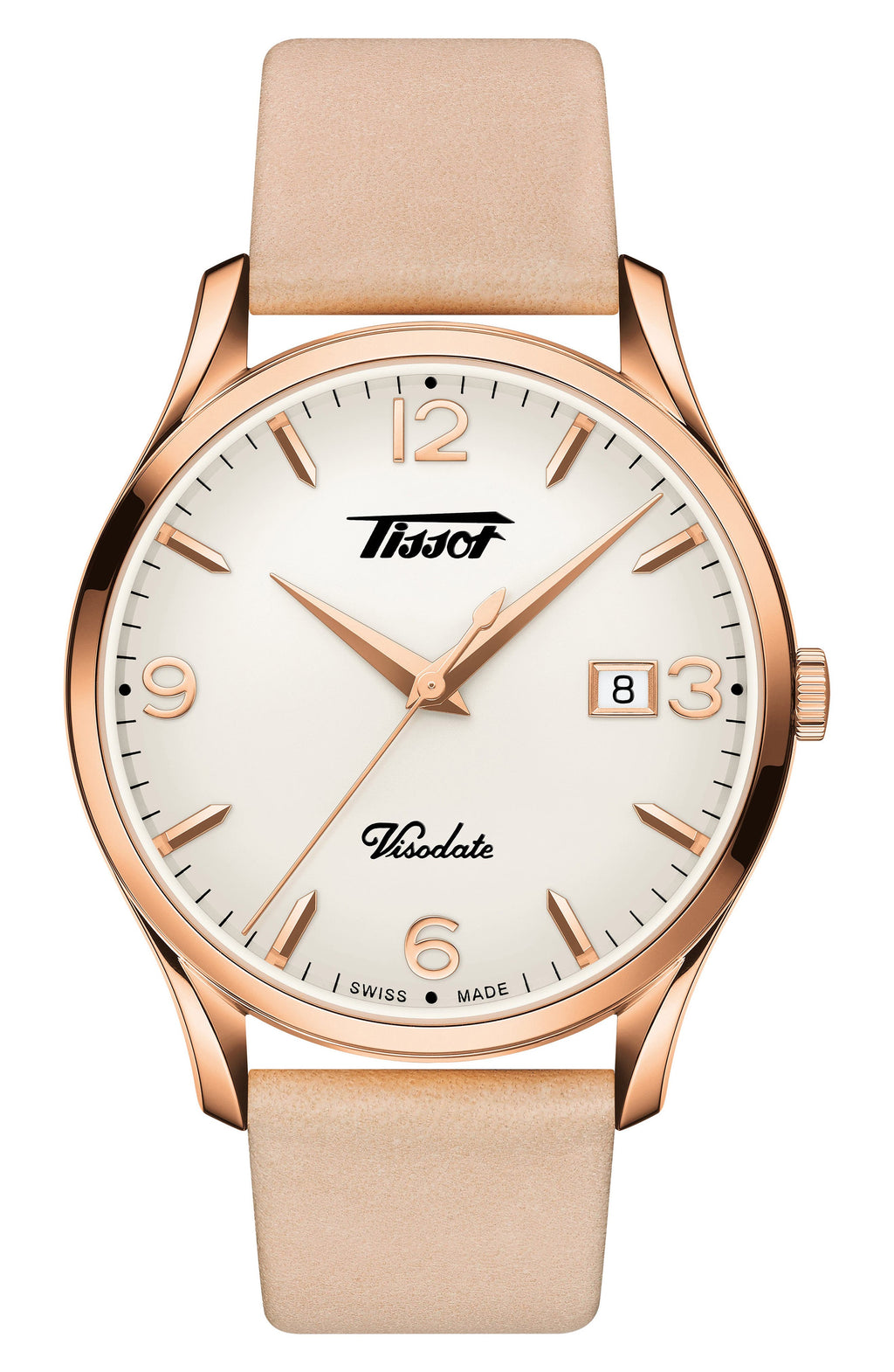 Tissot Heritage Visodate Leather Strap Watch, 40mm, Main, color, PINK/ WHITE/ ROSE GOLD
