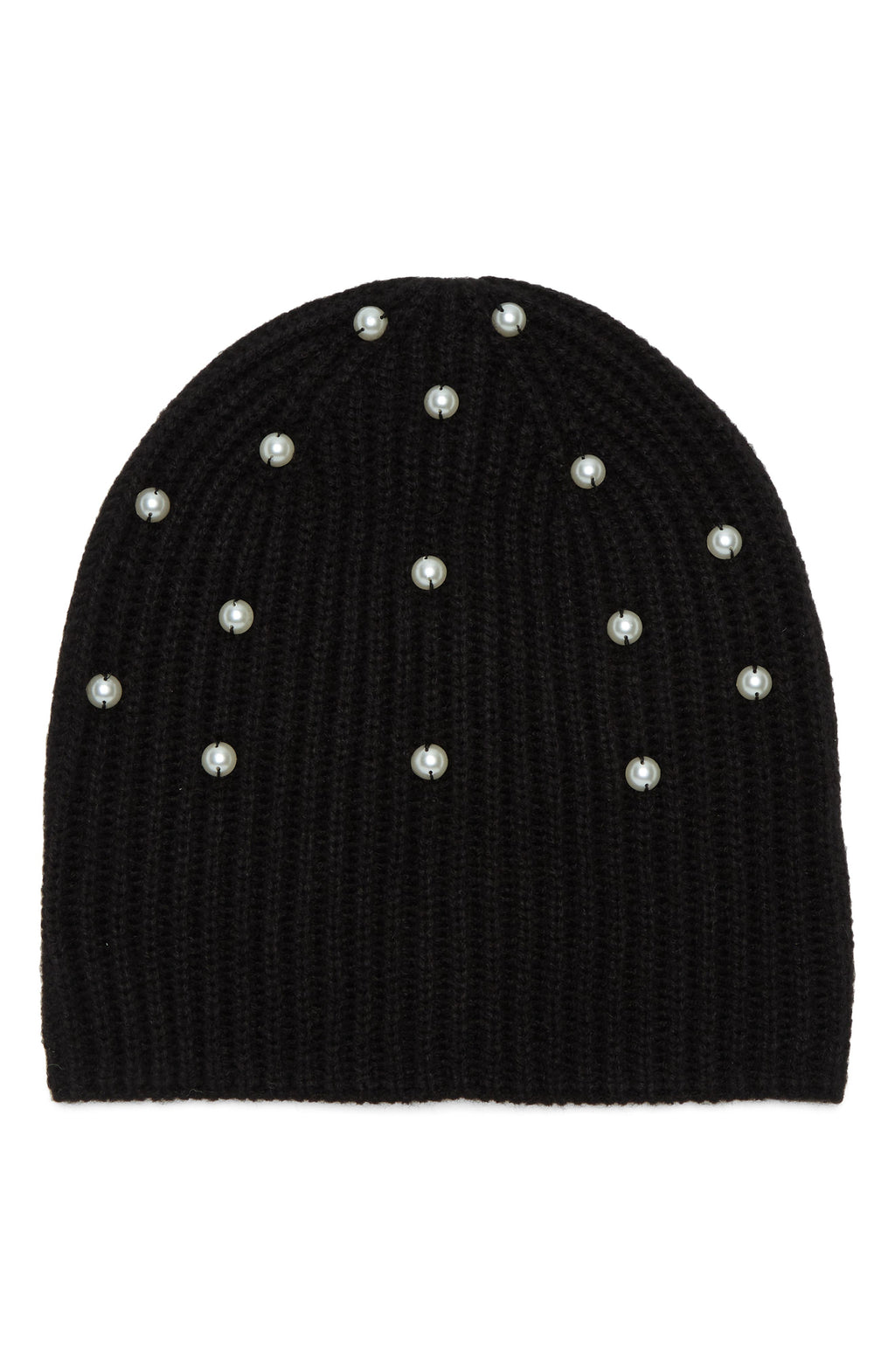 KATE SPADE NEW YORK pearl embellished knit beanie, Main, color, BLACK