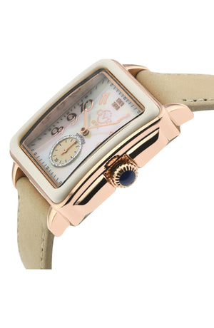 GV2 Women's Bari Enamel with Diamond Dial Leather Strap Watch, 37mm, Alternate, color, BEIGE