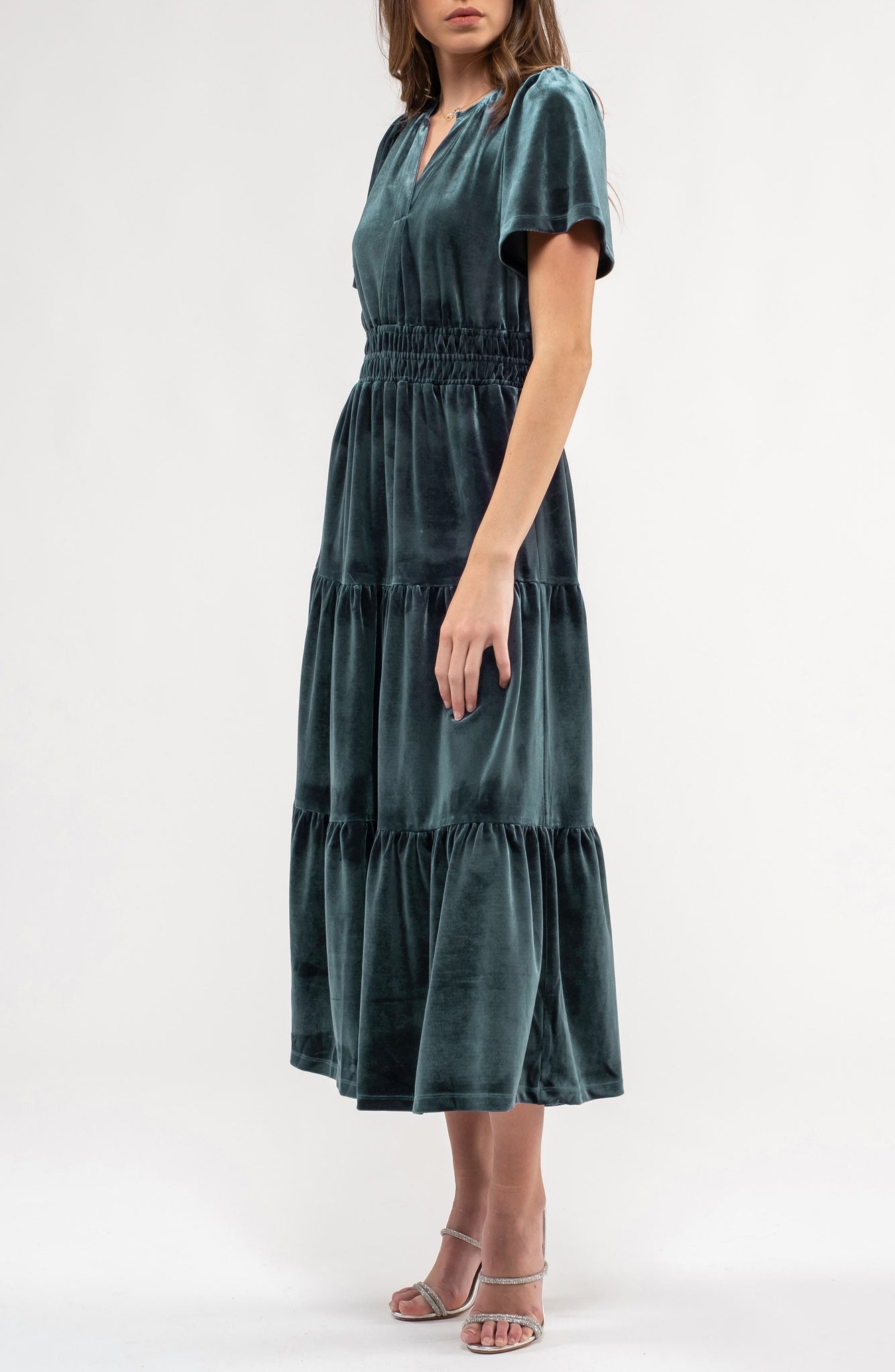 AUGUST SKY Velvet Tiered Maxi Dress, Alternate, color, DUSTY BLUE