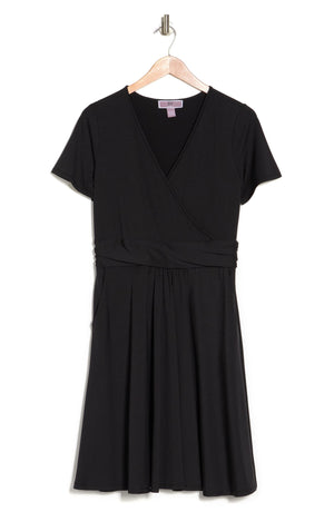 LOVE BY DESIGN Mallory Short Sleeve Wrap Dress, Alternate, color, BLACK