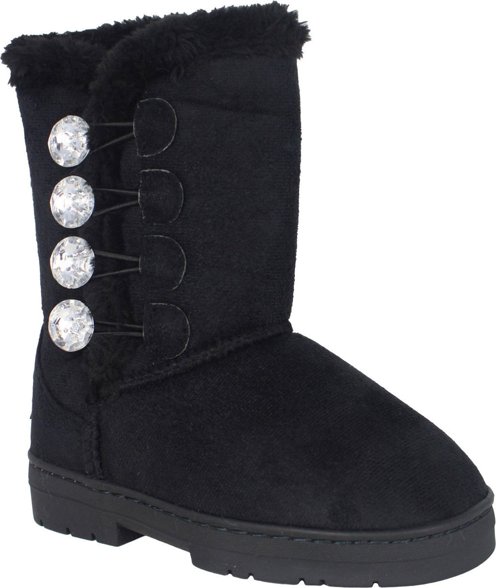 BEBE Kids' Rhinestone Button Faux Fur Lined Trim Boot, Main, color, BLACK