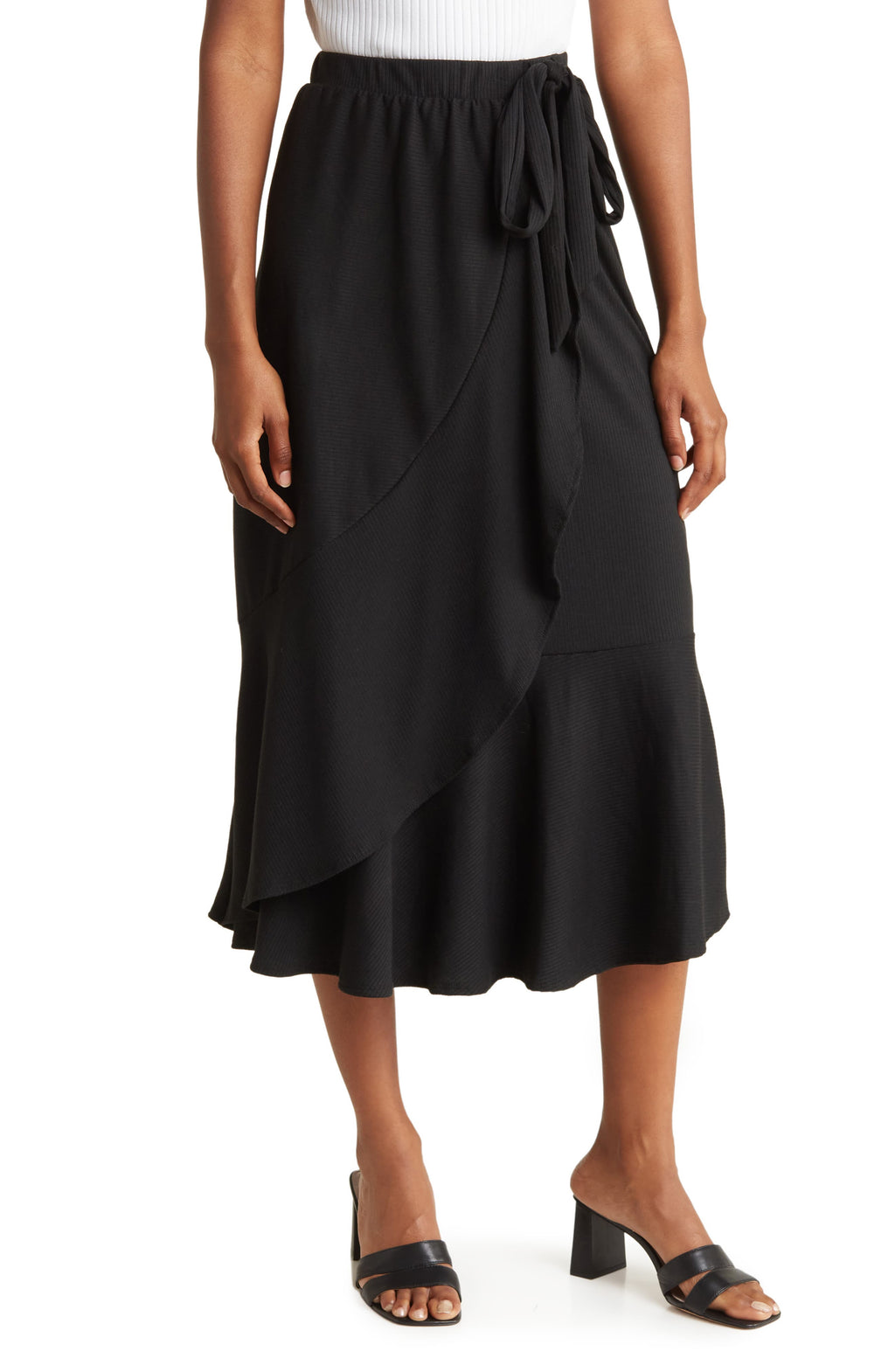 GO COUTURE Wrap Midi Skirt, Main, color, BLACK