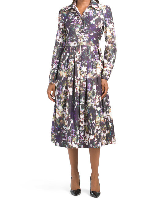 Long Sleeve Floral Dress With Collar