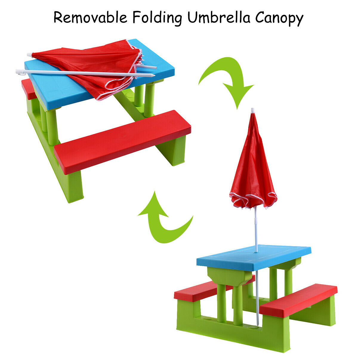 image 4 of Costway 4 Seat Kids Picnic Table w/Umbrella Garden Yard Folding Children Bench Outdoor