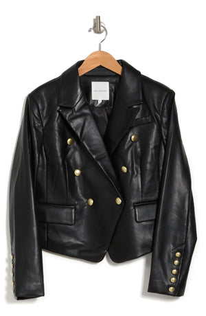 AVEC LES FILLES Double Breasted Faux Leather Blazer, Main, color, BLACK