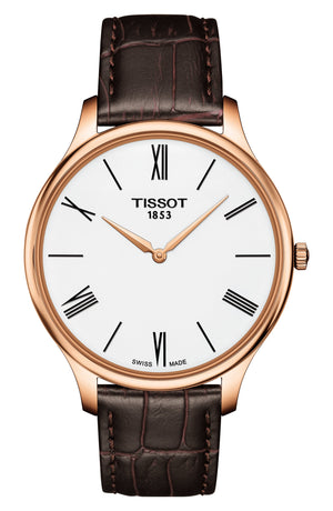 Tissot Men's Tradition 5.5 Leather Strap Watch, 39mm, Main, color, BROWN/ WHITE/ ROSE GOLD