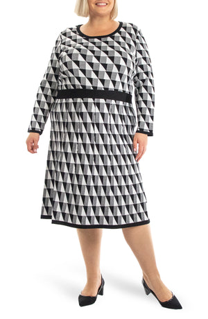 NINA LEONARD Geometric Print Knit Skirt, Main, color, BLACK/ IVORY
