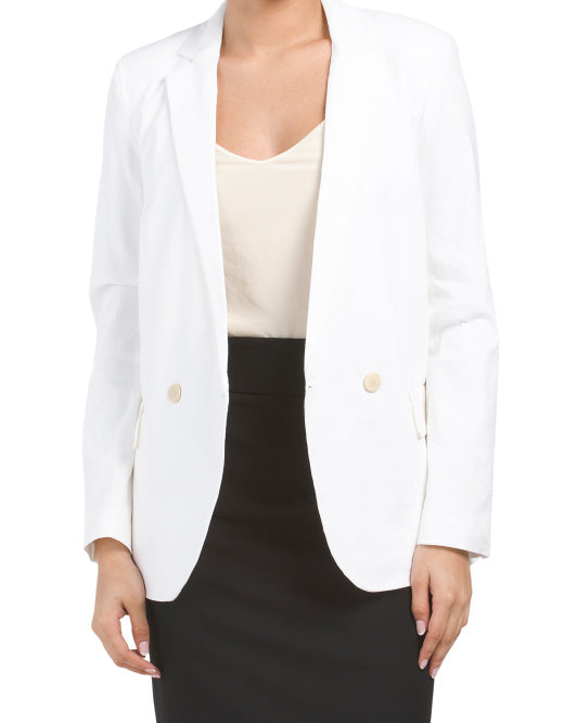 Linen Blend Button Front Blazer